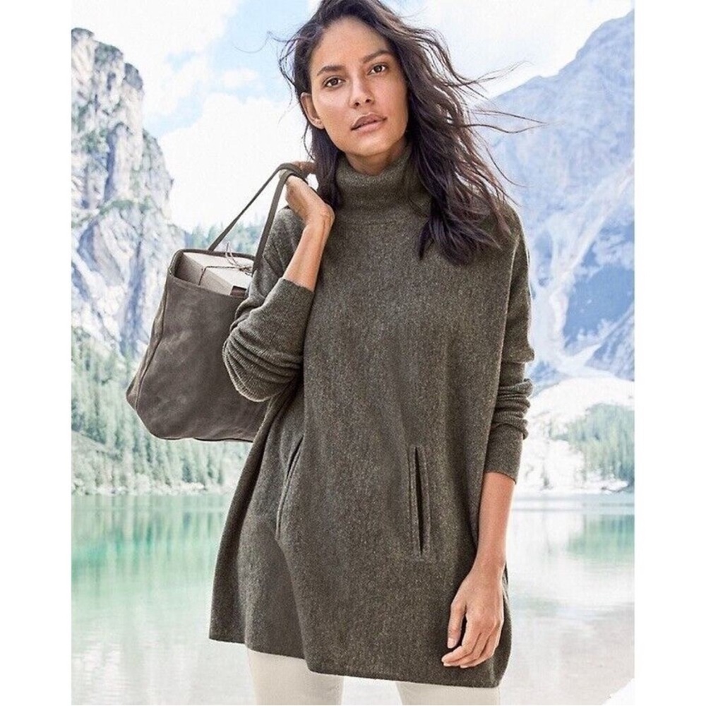 Garnet Hill Wool Cashmere Oversized Turtleneck Sweater Brown Sz XS